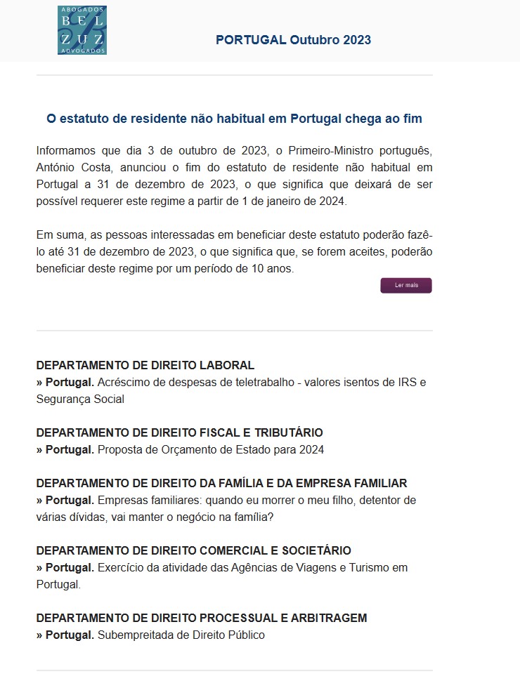 Newsletter Portugal - Outubro